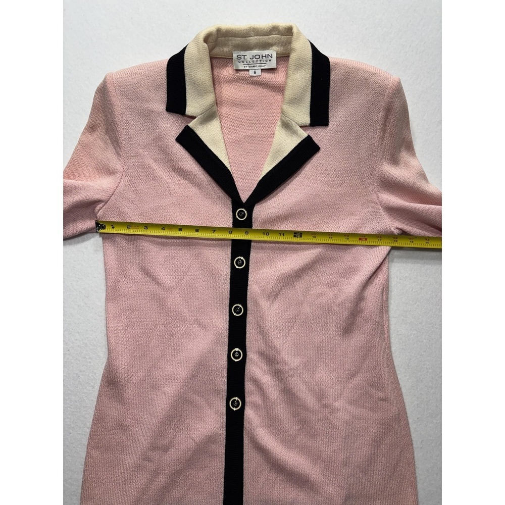 St. John Sweater Womens 6 Pink Collared Button Front Long Knit Cardigan - Picture 7 of 13
